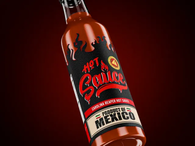 Carolina Reaper Hot Sauce — Laser die-cut flame shape
